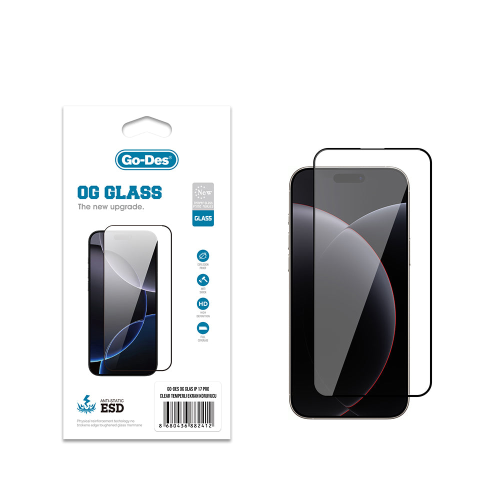 iPhone 18 Pro Go Des OG Glass Antistatik Temperli Cam Ekran Koruyucu