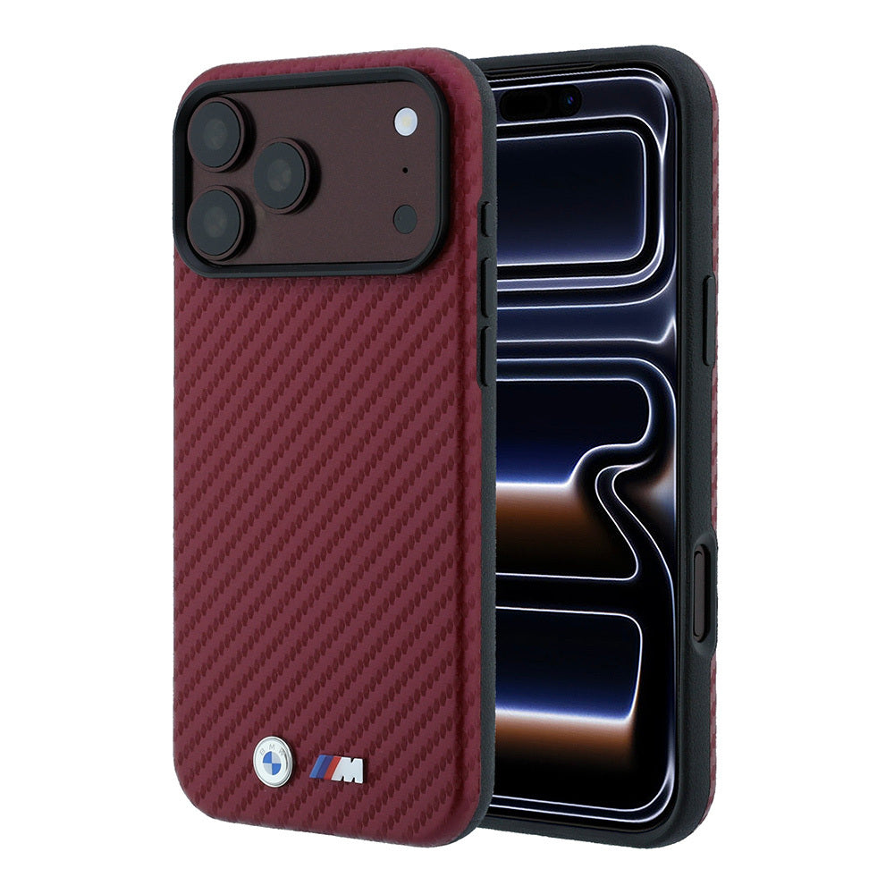iPhone 18 Pro Kılıf BMW Orijinal Lisanslı M-safe Şarj Özellikli PU Karbon Tasarımlı Metal Logolu Kılıf