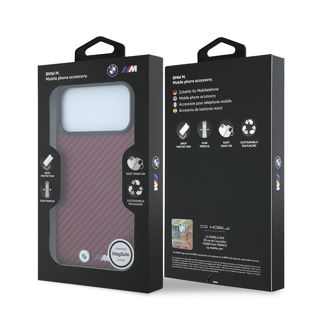 iPhone 18 Pro Kılıf BMW Orijinal Lisanslı M-safe Şarj Özellikli PU Karbon Tasarımlı Metal Logolu Kılıf