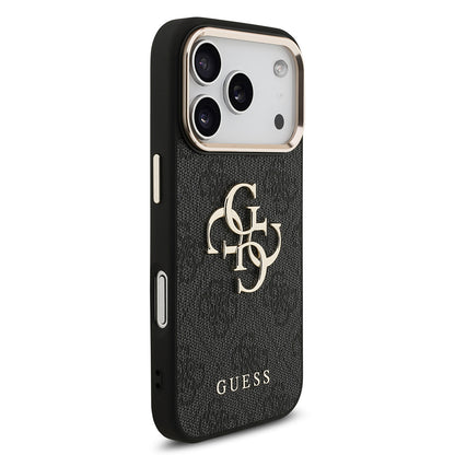 iPhone 18 Pro Kılıf Guess Orijinal Lisanslı Gold Metal Kamera Çerçeveli 4G Desenli Metal Büyük 4G ve Yazı Logolu Kılıf