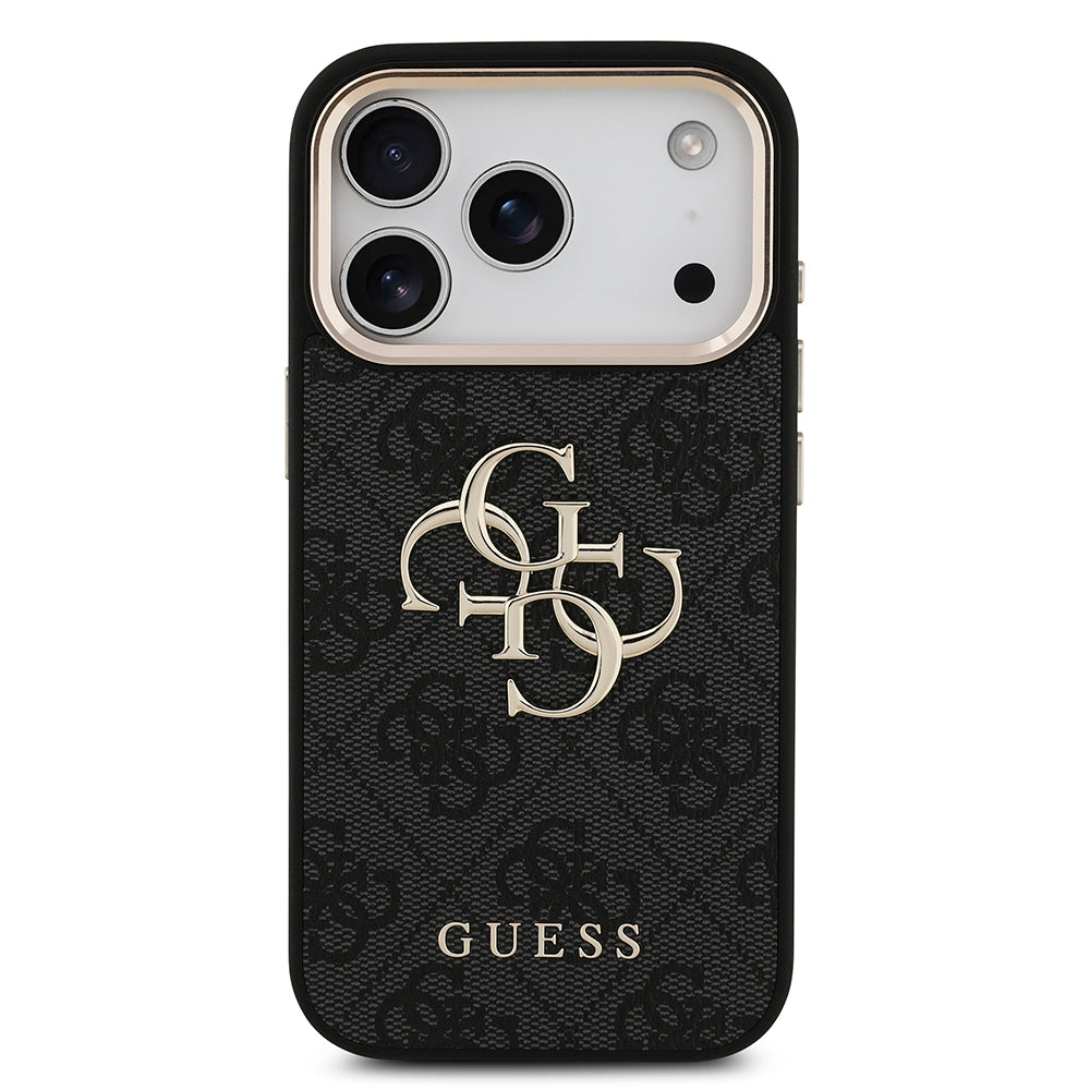 iPhone 18 Pro Kılıf Guess Orijinal Lisanslı Gold Metal Kamera Çerçeveli 4G Desenli Metal Büyük 4G ve Yazı Logolu Kılıf