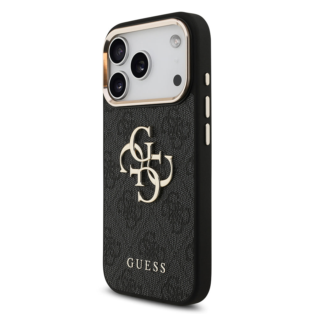 iPhone 18 Pro Kılıf Guess Orijinal Lisanslı Gold Metal Kamera Çerçeveli 4G Desenli Metal Büyük 4G ve Yazı Logolu Kılıf