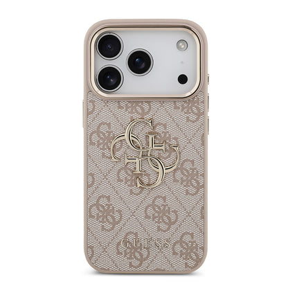 iPhone 18 Pro Kılıf Guess Orijinal Lisanslı Gold Metal Kamera Çerçeveli 4G Desenli Metal Büyük 4G ve Yazı Logolu Kılıf