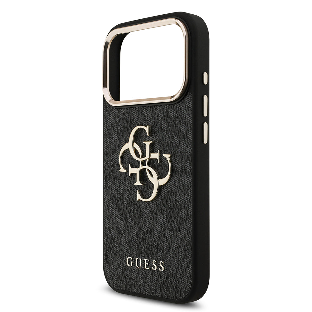iPhone 18 Pro Kılıf Guess Orijinal Lisanslı Gold Metal Kamera Çerçeveli 4G Desenli Metal Büyük 4G ve Yazı Logolu Kılıf