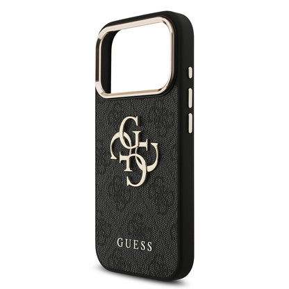 iPhone 18 Pro Kılıf Guess Orijinal Lisanslı Gold Metal Kamera Çerçeveli 4G Desenli Metal Büyük 4G ve Yazı Logolu Kılıf