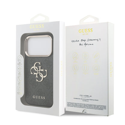 iPhone 18 Pro Kılıf Guess Orijinal Lisanslı Gold Metal Kamera Çerçeveli 4G Desenli Metal Büyük 4G ve Yazı Logolu Kılıf