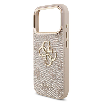 iPhone 18 Pro Kılıf Guess Orijinal Lisanslı Gold Metal Kamera Çerçeveli 4G Desenli Metal Büyük 4G ve Yazı Logolu Kılıf