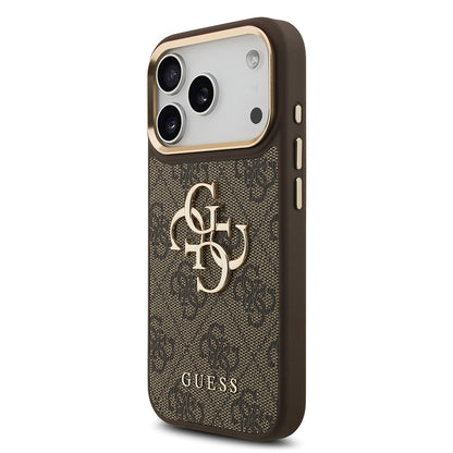 iPhone 18 Pro Kılıf Guess Orijinal Lisanslı Gold Metal Kamera Çerçeveli 4G Desenli Metal Büyük 4G ve Yazı Logolu Kılıf