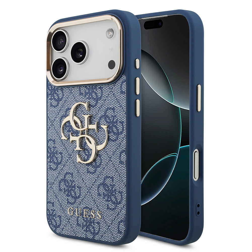iPhone 18 Pro Kılıf Guess Orijinal Lisanslı Gold Metal Kamera Çerçeveli 4G Desenli Metal Büyük 4G ve Yazı Logolu Kılıf