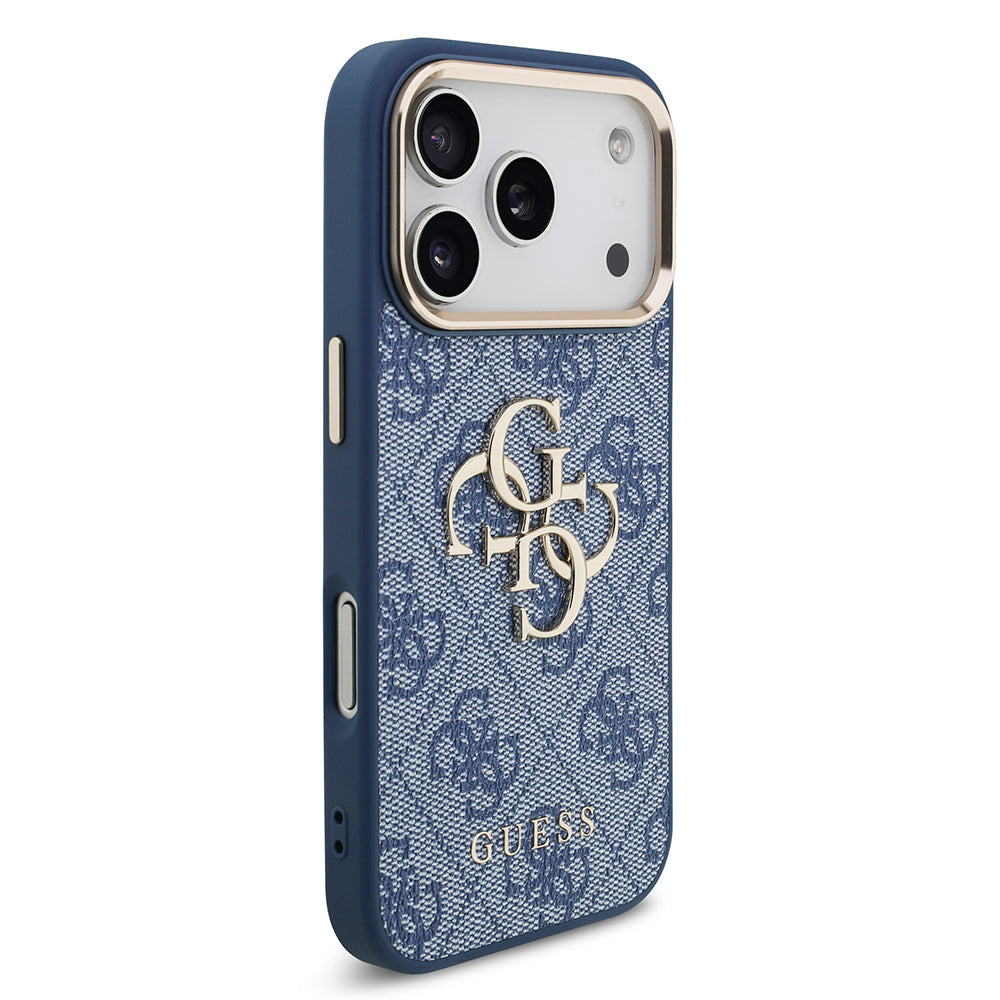 iPhone 18 Pro Kılıf Guess Orijinal Lisanslı Gold Metal Kamera Çerçeveli 4G Desenli Metal Büyük 4G ve Yazı Logolu Kılıf