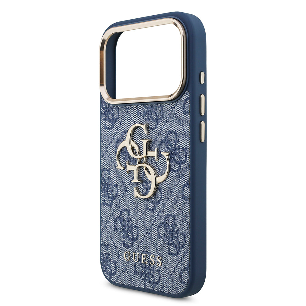 iPhone 18 Pro Kılıf Guess Orijinal Lisanslı Gold Metal Kamera Çerçeveli 4G Desenli Metal Büyük 4G ve Yazı Logolu Kılıf