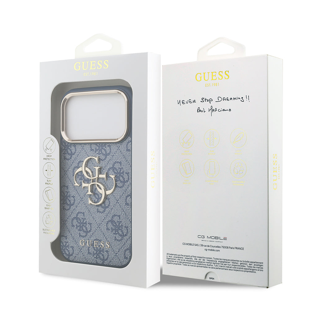 iPhone 18 Pro Kılıf Guess Orijinal Lisanslı Gold Metal Kamera Çerçeveli 4G Desenli Metal Büyük 4G ve Yazı Logolu Kılıf