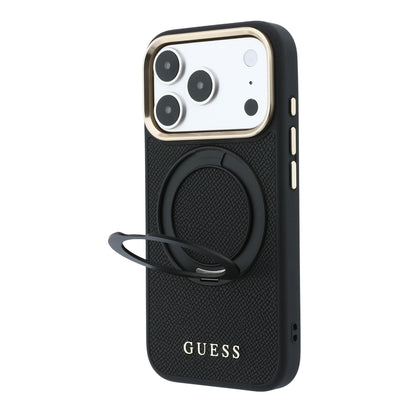 iPhone 18 Pro Kılıf Guess Orijinal Lisanslı M-safe Şarj Özellikli 360 Derece Dönebilen Standlı PU Metal Yazı Logolu Kılıf