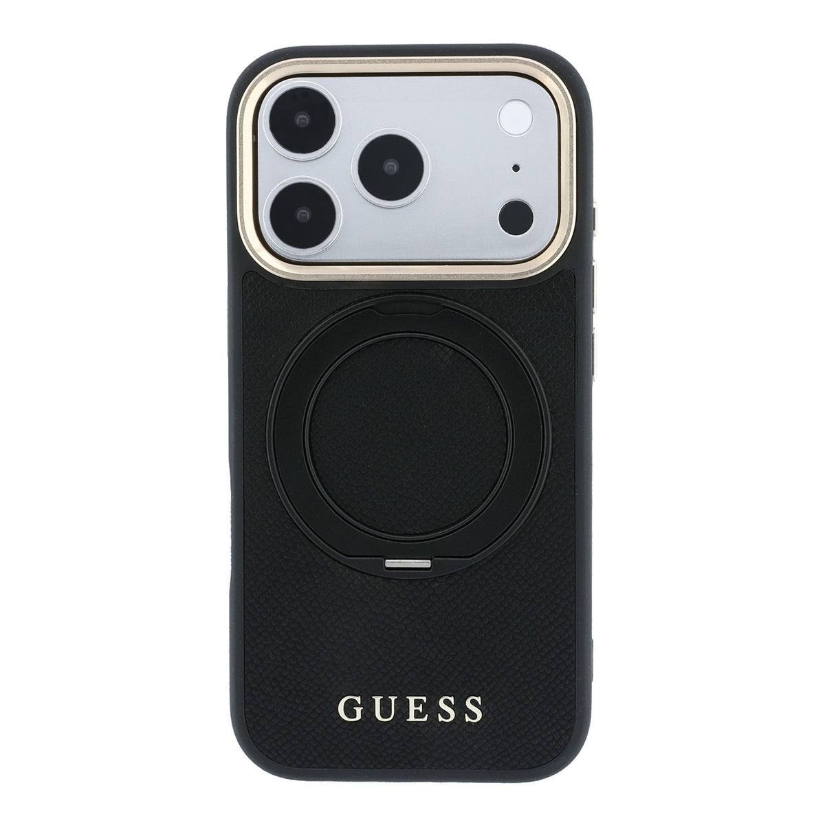 iPhone 18 Pro Kılıf Guess Orijinal Lisanslı M-safe Şarj Özellikli 360 Derece Dönebilen Standlı PU Metal Yazı Logolu Kılıf