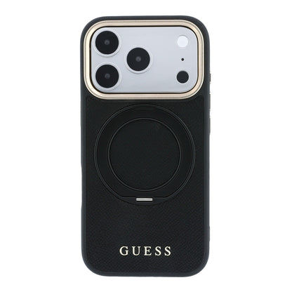 iPhone 18 Pro Kılıf Guess Orijinal Lisanslı M-safe Şarj Özellikli 360 Derece Dönebilen Standlı PU Metal Yazı Logolu Kılıf