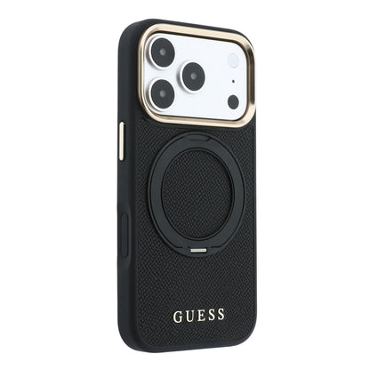 iPhone 18 Pro Kılıf Guess Orijinal Lisanslı M-safe Şarj Özellikli 360 Derece Dönebilen Standlı PU Metal Yazı Logolu Kılıf