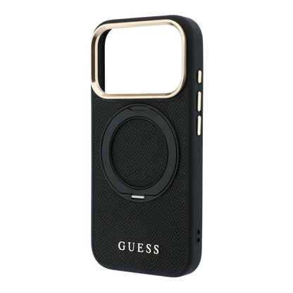 iPhone 18 Pro Kılıf Guess Orijinal Lisanslı M-safe Şarj Özellikli 360 Derece Dönebilen Standlı PU Metal Yazı Logolu Kılıf