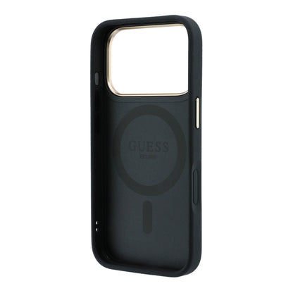 iPhone 18 Pro Kılıf Guess Orijinal Lisanslı M-safe Şarj Özellikli 360 Derece Dönebilen Standlı PU Metal Yazı Logolu Kılıf