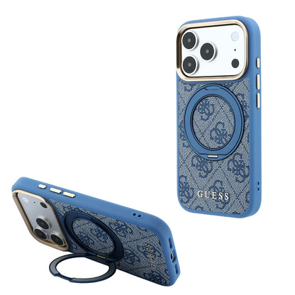 iPhone 18 Pro Kılıf Guess Orijinal Lisanslı M-safe Şarj Özellikli 4G Desenli 360 Derece Dönebilen Standlı Metal Yazı Logolu Kılıf