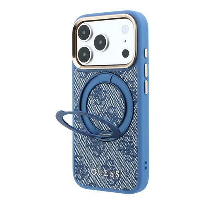 iPhone 18 Pro Kılıf Guess Orijinal Lisanslı M-safe Şarj Özellikli 4G Desenli 360 Derece Dönebilen Standlı Metal Yazı Logolu Kılıf