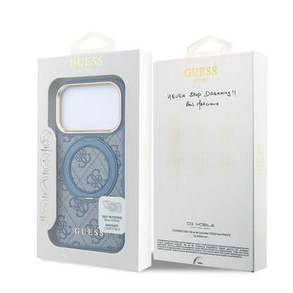 iPhone 18 Pro Kılıf Guess Orijinal Lisanslı M-safe Şarj Özellikli 4G Desenli 360 Derece Dönebilen Standlı Metal Yazı Logolu Kılıf