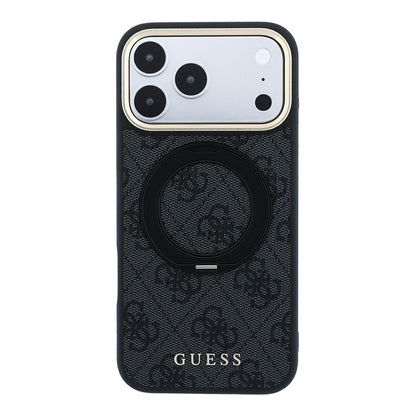 iPhone 18 Pro Kılıf Guess Orijinal Lisanslı M-safe Şarj Özellikli 4G Desenli 360 Derece Dönebilen Standlı Metal Yazı Logolu Kılıf