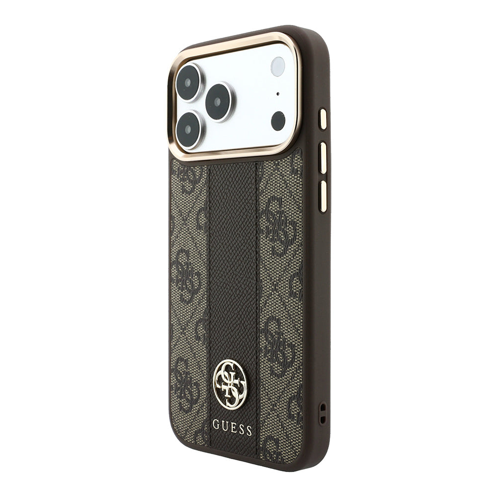 iPhone 18 Pro Kılıf Guess Orijinal Lisanslı M-safe Şarj Özellikli Deri 4G Desenli Şeritli Yazı Logolu Kılıf