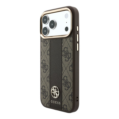 iPhone 18 Pro Kılıf Guess Orijinal Lisanslı M-safe Şarj Özellikli Deri 4G Desenli Şeritli Yazı Logolu Kılıf