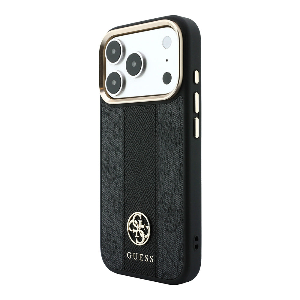 iPhone 18 Pro Kılıf Guess Orijinal Lisanslı M-safe Şarj Özellikli Deri 4G Desenli Şeritli Yazı Logolu Kılıf