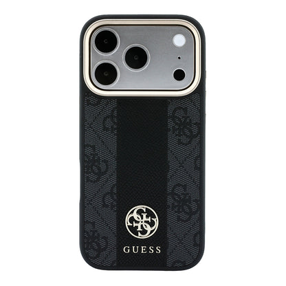 iPhone 18 Pro Kılıf Guess Orijinal Lisanslı M-safe Şarj Özellikli Deri 4G Desenli Şeritli Yazı Logolu Kılıf
