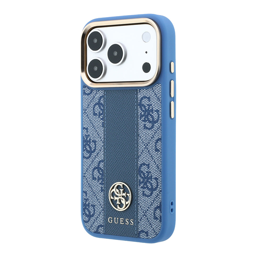 iPhone 18 Pro Kılıf Guess Orijinal Lisanslı M-safe Şarj Özellikli Deri 4G Desenli Şeritli Yazı Logolu Kılıf