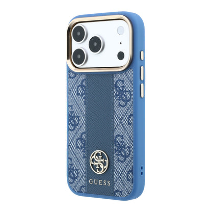iPhone 18 Pro Kılıf Guess Orijinal Lisanslı M-safe Şarj Özellikli Deri 4G Desenli Şeritli Yazı Logolu Kılıf
