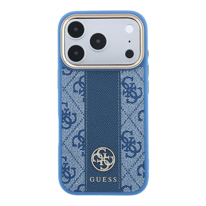 iPhone 18 Pro Kılıf Guess Orijinal Lisanslı M-safe Şarj Özellikli Deri 4G Desenli Şeritli Yazı Logolu Kılıf