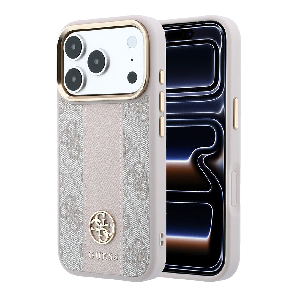 iPhone 18 Pro Kılıf Guess Orijinal Lisanslı M-safe Şarj Özellikli Deri 4G Desenli Şeritli Yazı Logolu Kılıf
