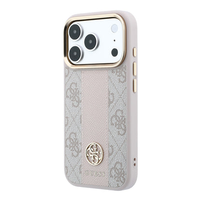 iPhone 18 Pro Kılıf Guess Orijinal Lisanslı M-safe Şarj Özellikli Deri 4G Desenli Şeritli Yazı Logolu Kılıf