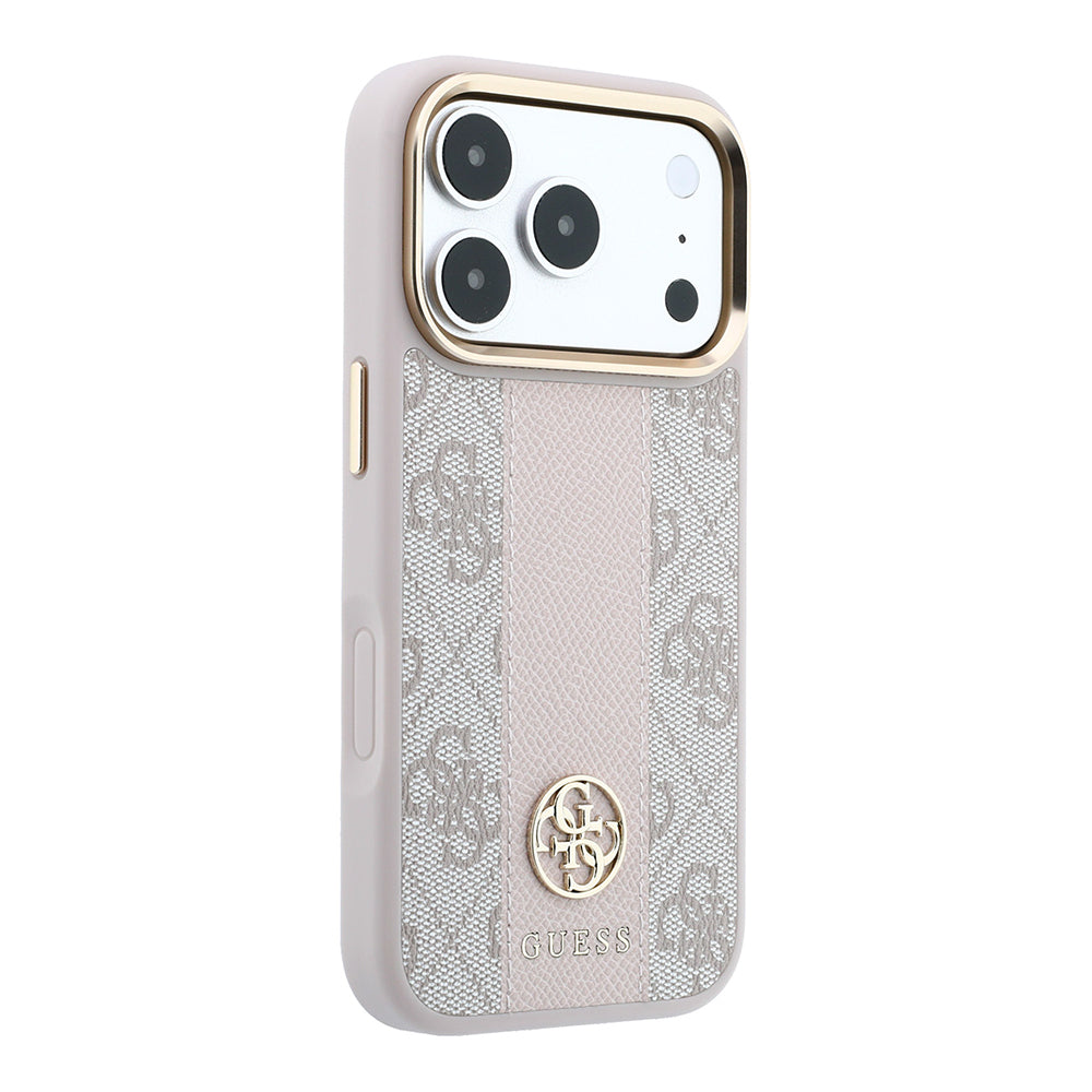 iPhone 18 Pro Kılıf Guess Orijinal Lisanslı M-safe Şarj Özellikli Deri 4G Desenli Şeritli Yazı Logolu Kılıf