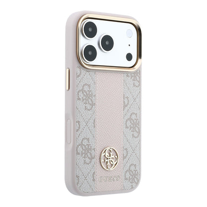 iPhone 18 Pro Kılıf Guess Orijinal Lisanslı M-safe Şarj Özellikli Deri 4G Desenli Şeritli Yazı Logolu Kılıf