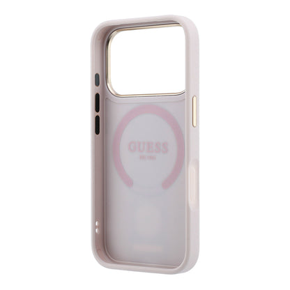 iPhone 18 Pro Kılıf Guess Orijinal Lisanslı M-safe Şarj Özellikli Deri 4G Desenli Şeritli Yazı Logolu Kılıf