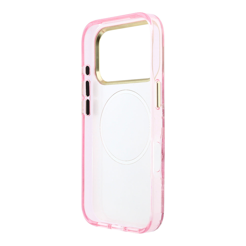 iPhone 18 Pro Kılıf Guess Orijinal Lisanslı M-safe Şarj Özellikli Gül Desenli Simli Yazı Logolu Kılıf