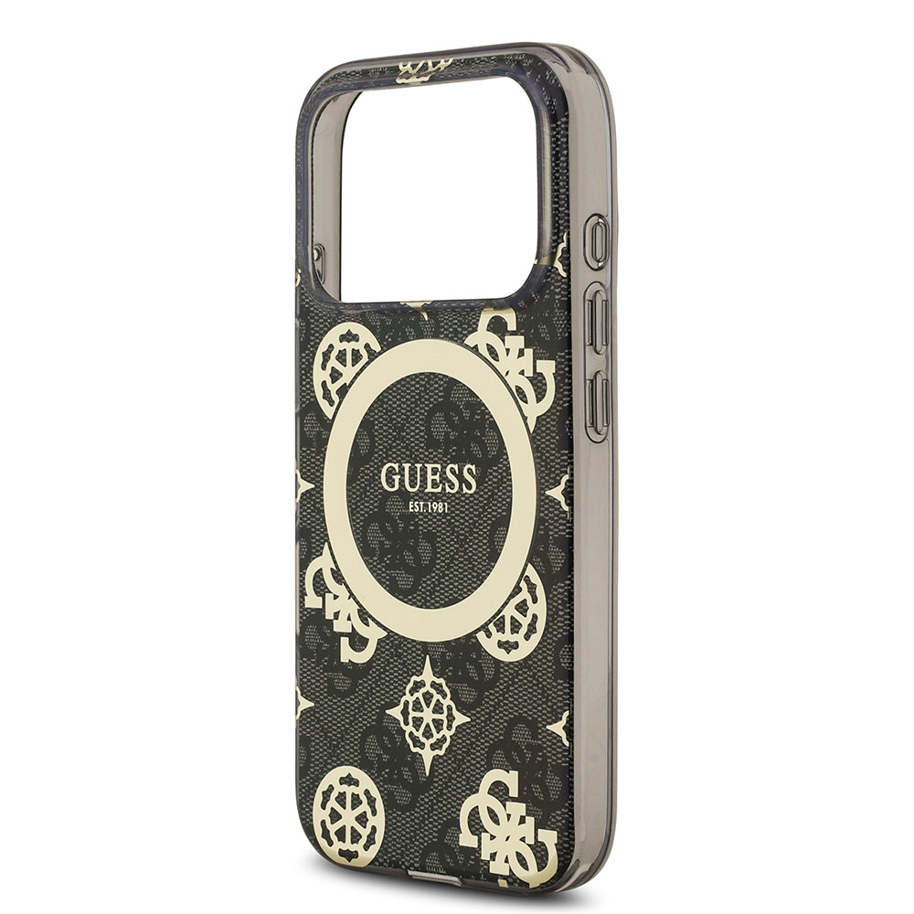 iPhone 18 Pro Kılıf Guess Orijinal Lisanslı M-safe Şarj Özellikli IML Peony ve 4G Desenli Klasik Logolu Kılıf