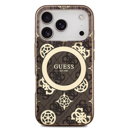iPhone 18 Pro Kılıf Guess Orijinal Lisanslı M-safe Şarj Özellikli IML Peony ve 4G Desenli Klasik Logolu Kılıf