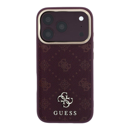iPhone 18 Pro Kılıf Guess Orijinal Lisanslı M-safe Şarj Özellikli Klasik Yazı ve 4G Logolu PU Deri Peony Kılıf