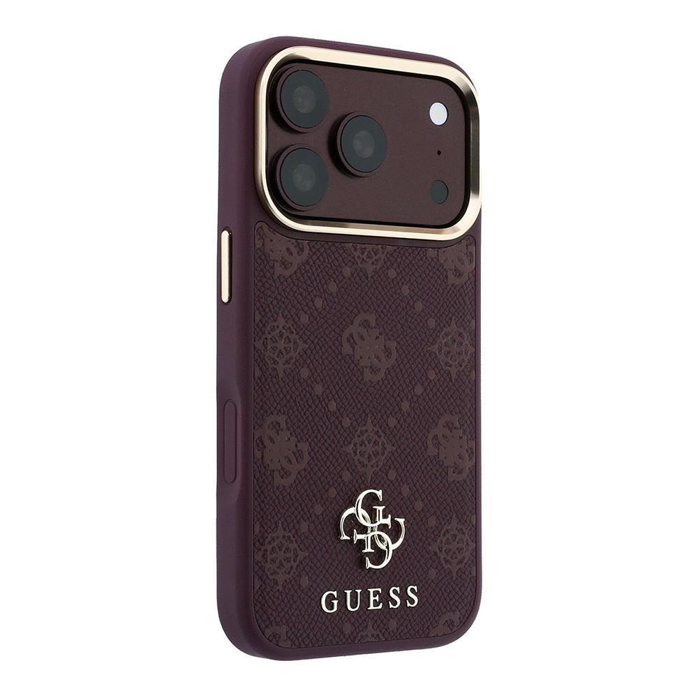 iPhone 18 Pro Kılıf Guess Orijinal Lisanslı M-safe Şarj Özellikli Klasik Yazı ve 4G Logolu PU Deri Peony Kılıf