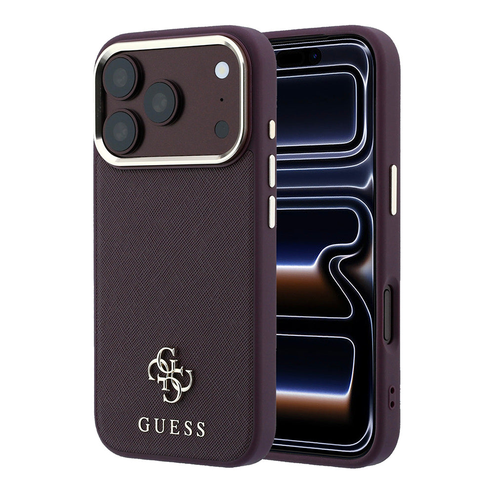 iPhone 18 Pro Kılıf Guess Orijinal Lisanslı M-safe Şarj Özellikli Klasik Yazı ve 4G Logolu PU Deri Saffiano Kılıf