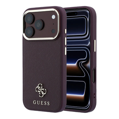 iPhone 18 Pro Kılıf Guess Orijinal Lisanslı M-safe Şarj Özellikli Klasik Yazı ve 4G Logolu PU Deri Saffiano Kılıf