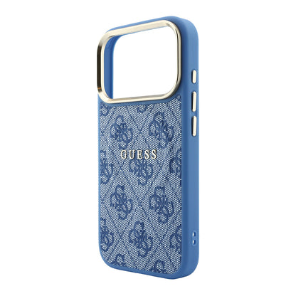 iPhone 18 Pro Kılıf Guess Orijinal Lisanslı M-safe Şarj Özellikli Metal Kamera Çerçeveli C-Magnet 4G Desenli Yazı Logolu Kılıf