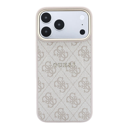 iPhone 18 Pro Kılıf Guess Orijinal Lisanslı M-safe Şarj Özellikli Metal Kamera Çerçeveli C-Magnet 4G Desenli Yazı Logolu Kılıf