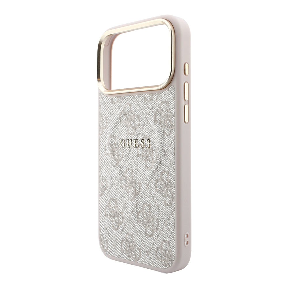 iPhone 18 Pro Kılıf Guess Orijinal Lisanslı M-safe Şarj Özellikli Metal Kamera Çerçeveli C-Magnet 4G Desenli Yazı Logolu Kılıf