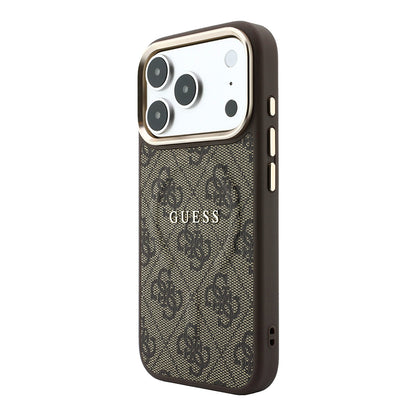 iPhone 18 Pro Kılıf Guess Orijinal Lisanslı M-safe Şarj Özellikli Metal Kamera Çerçeveli C-Magnet 4G Desenli Yazı Logolu Kılıf