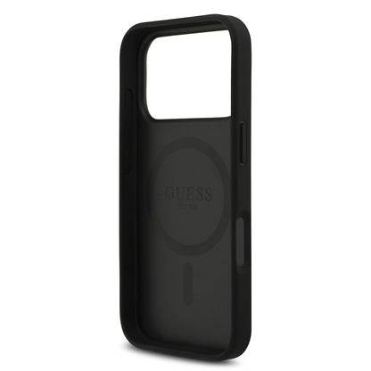 iPhone 18 Pro Kılıf Guess Orijinal Lisanslı M-safe Şarj Özellikli PU Deri Taşlı Üçgen Logo 4G Desenli Strass Kılıf